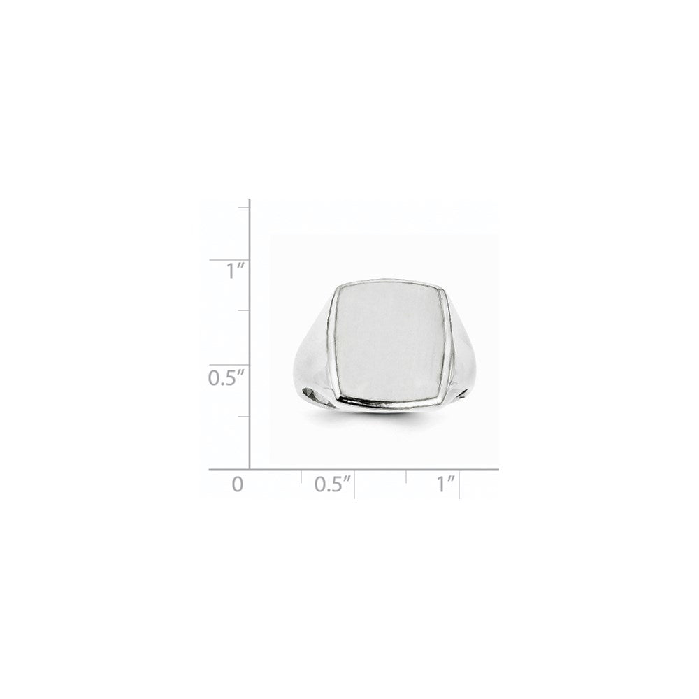 14k White Gold 13.0x15.0mm Rectangle Closed Back Mens Signet Ring