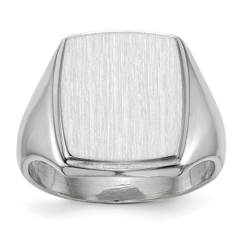 14k White Gold 13.0x15.0mm Rectangle Closed Back Mens Signet Ring