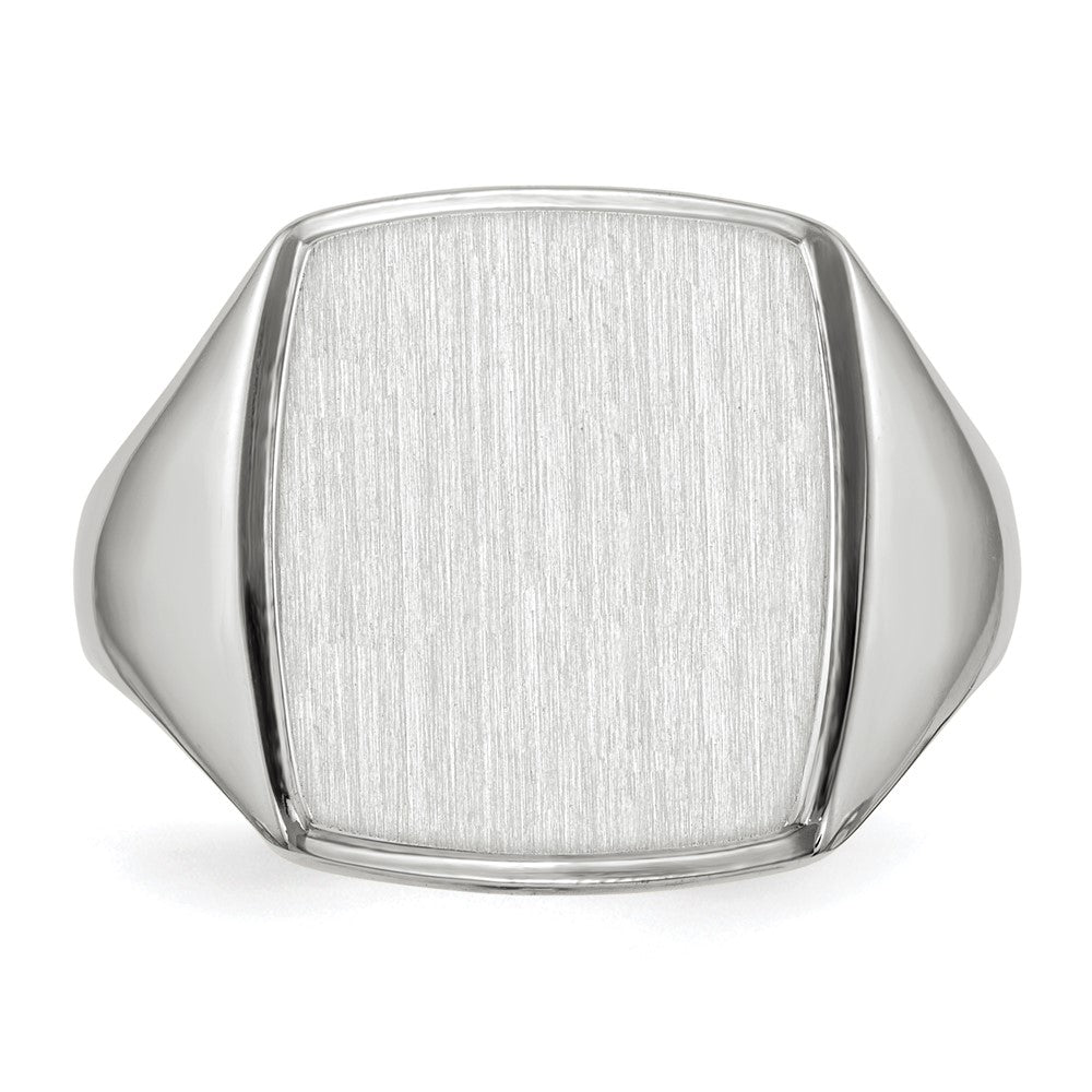 14k White Gold 13.0x15.0mm Rectangle Open Back Mens Signet Ring