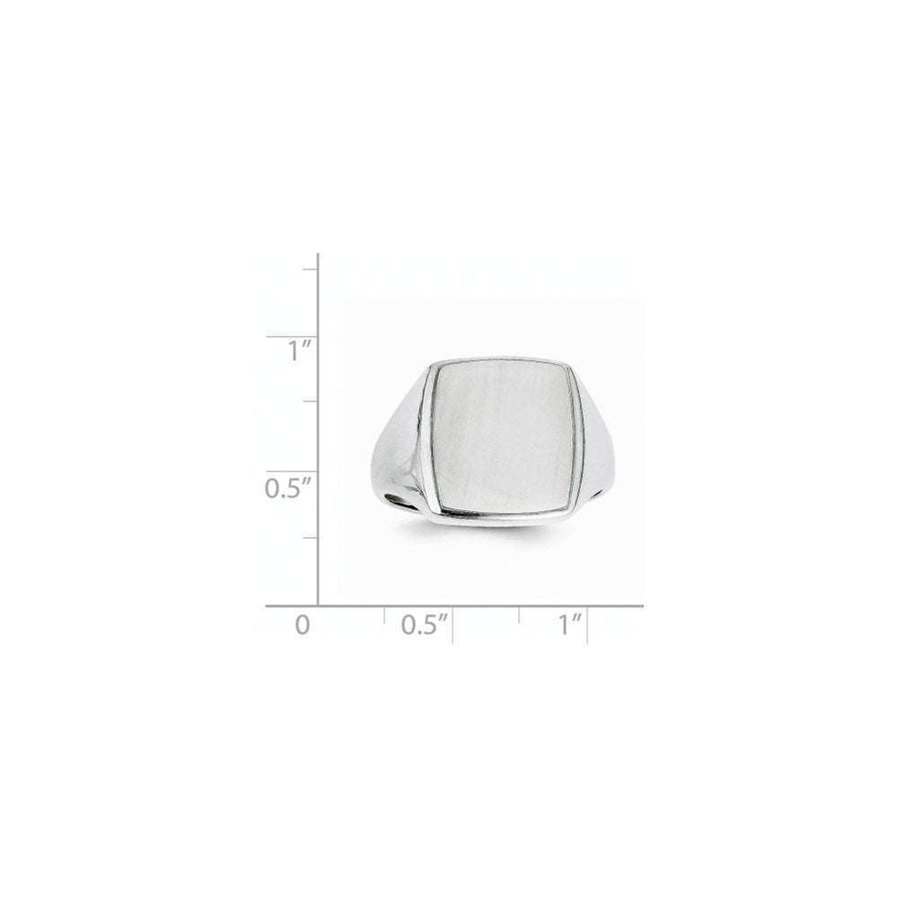 14k White Gold 13.0x15.0mm Rectangle Open Back Mens Signet Ring