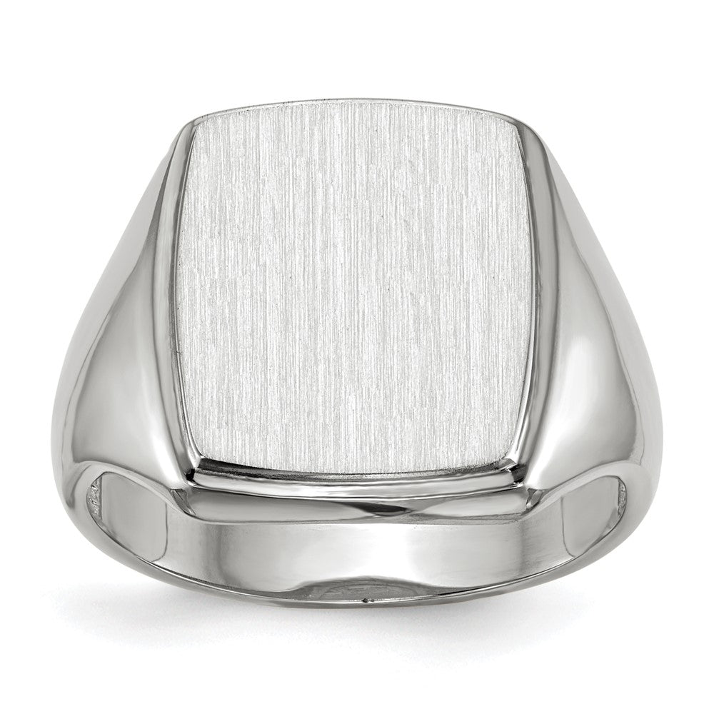 14k White Gold 13.0x15.0mm Rectangle Open Back Mens Signet Ring