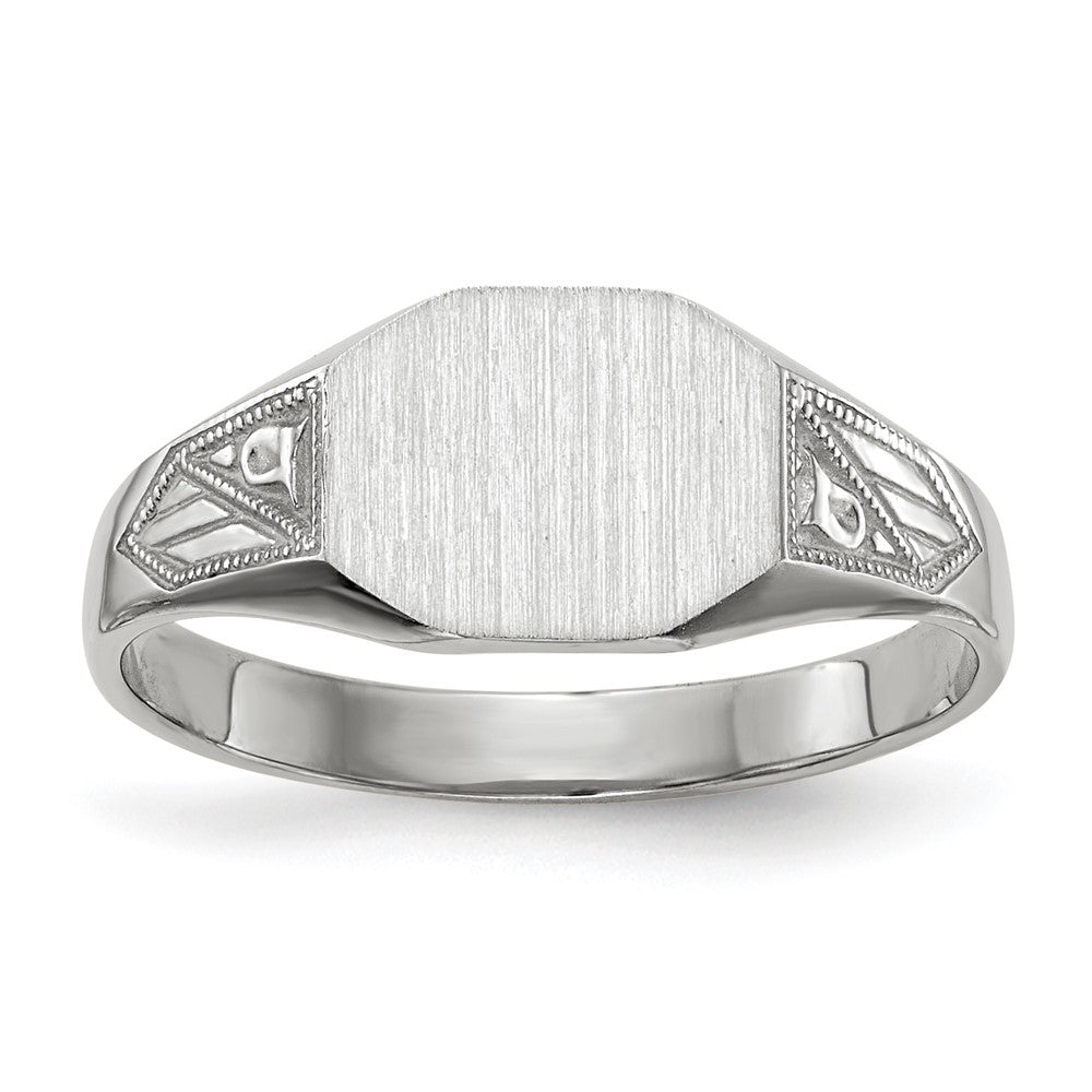 14k White Gold 9.0x7.0mm Octagon Closed Back Signet Ring
