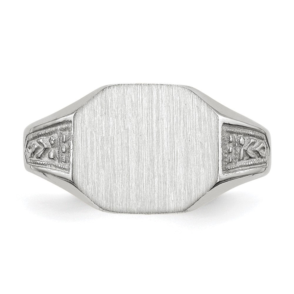 14k White Gold 11.0x9.0mm Octagon Closed Back Signet Ring