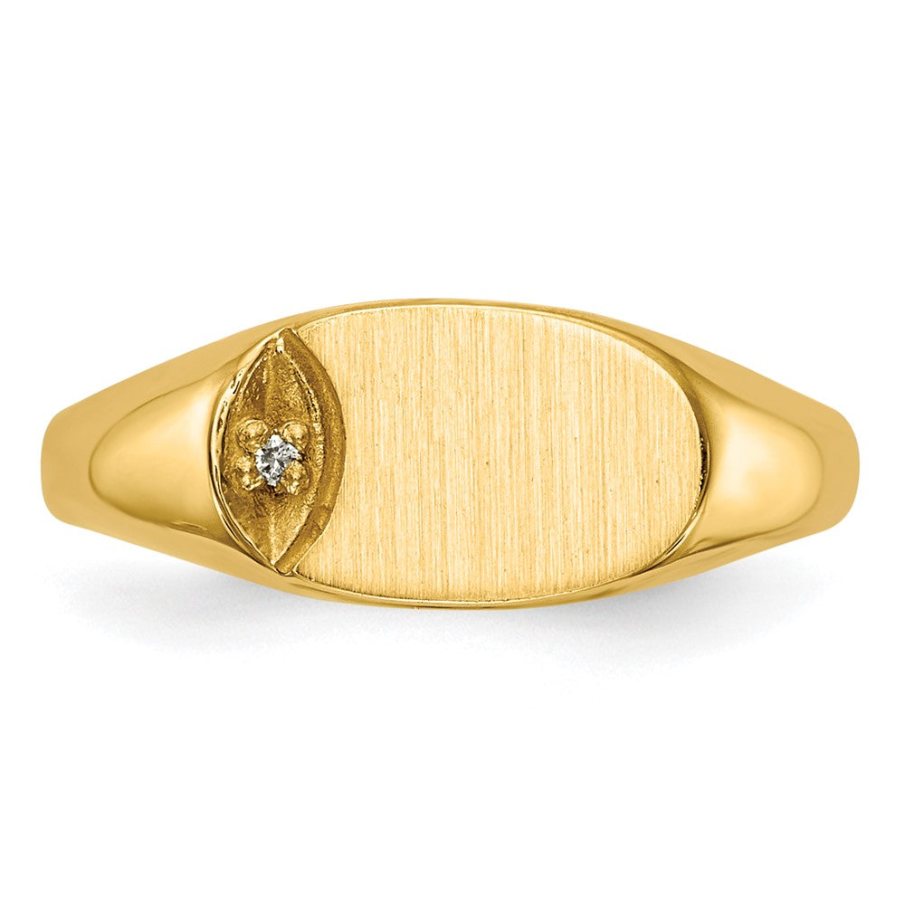14k 1/2 point AA Diamond 10x6mm Closed Back Childs Oval Signet Ring