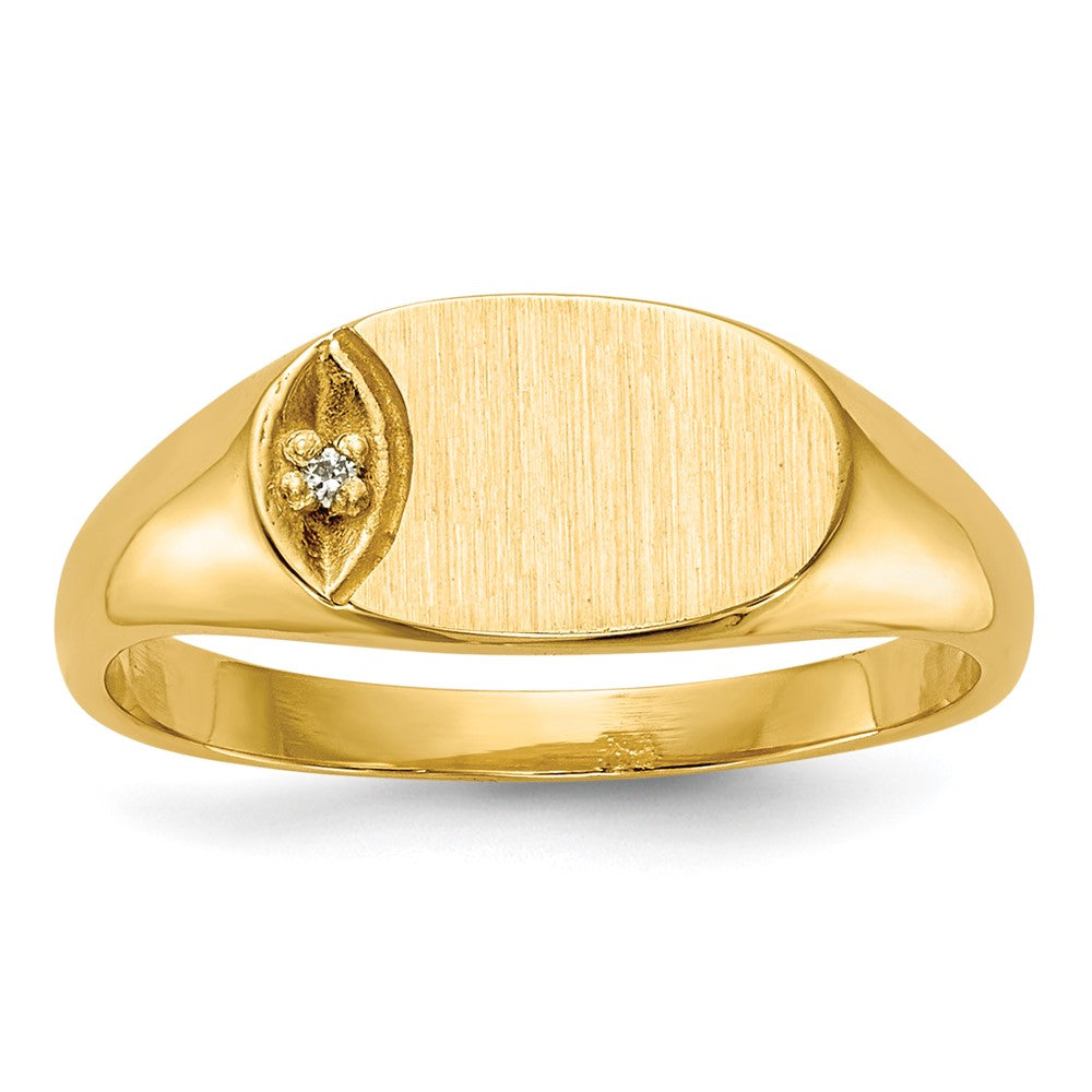14k 1/2 point AA Diamond 10x6mm Closed Back Childs Oval Signet Ring