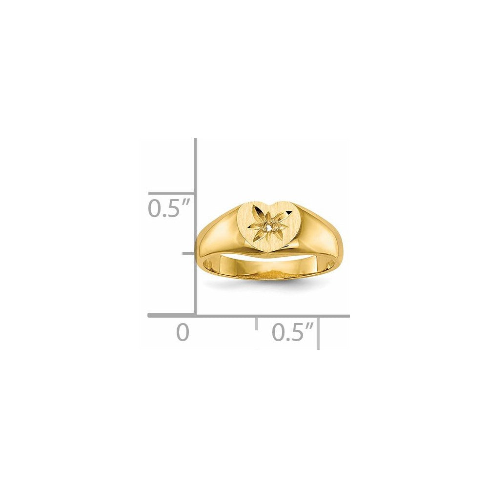 14k 1/2 point AA Diamond 7.0x6.0mm Open Back Childs Heart Signet Ring