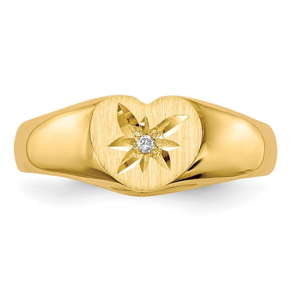 14k 1/2 point VS Diamond 7.0x6.0mm Open Back Childs Heart Signet Ring