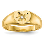 14k 1/2 point AA Diamond 7.0x6.0mm Open Back Childs Heart Signet Ring