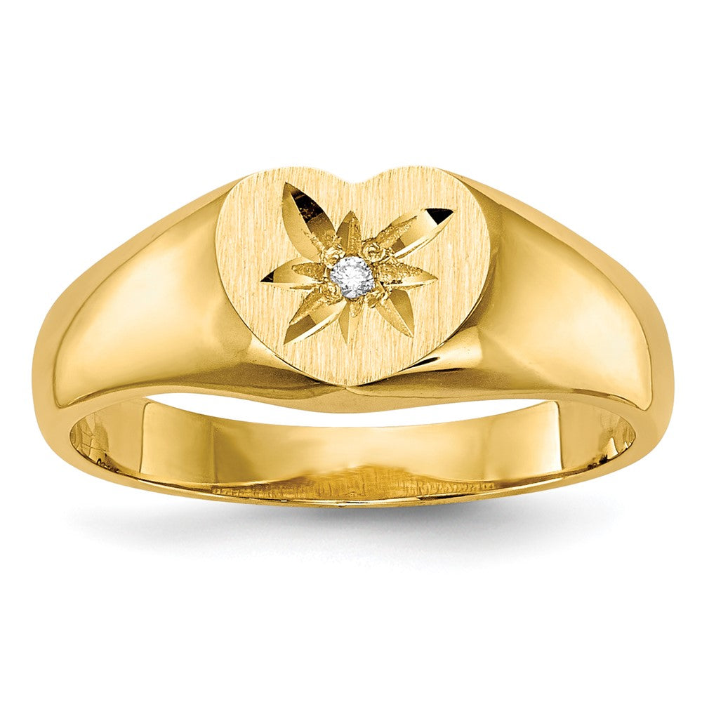 14k 1/2 point A Diamond 7.0x6.0mm Open Back Childs Heart Signet Ring