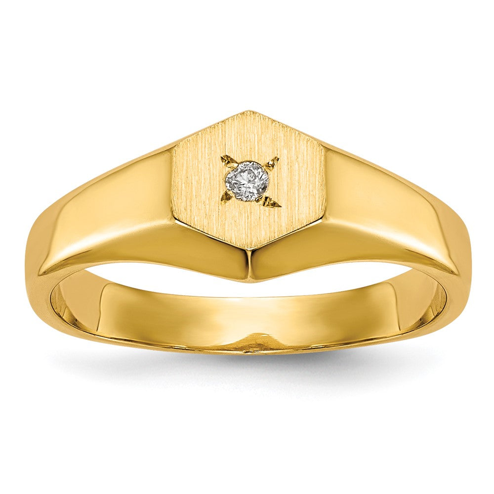 14k .02 carat VS Diamond 5.0x5.0mm Open Back Childs Hexagonal Signet Ring