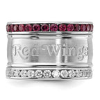 Stainless Steel NHL Detroit Red Wings Crystal Triple Ring Set
