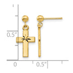 14k Satin and Diamond-Cut Cross Dangle Post Earrings