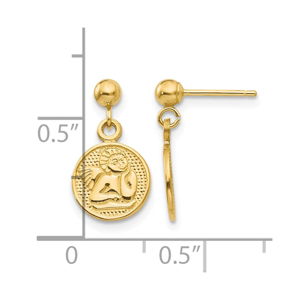 14k Polished Raphael Angel Disc Dangle Post Earrings