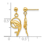 14k Polished Dolphin Jumping Through Hoop Dangle Post Earrings