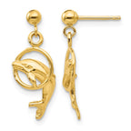 14k Polished Dolphin Jumping Through Hoop Dangle Post Earrings