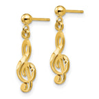 14k Polished Diamond-cut Treble Clef Dangle Post Earrings