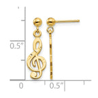 14k Polished Diamond-cut Treble Clef Dangle Post Earrings