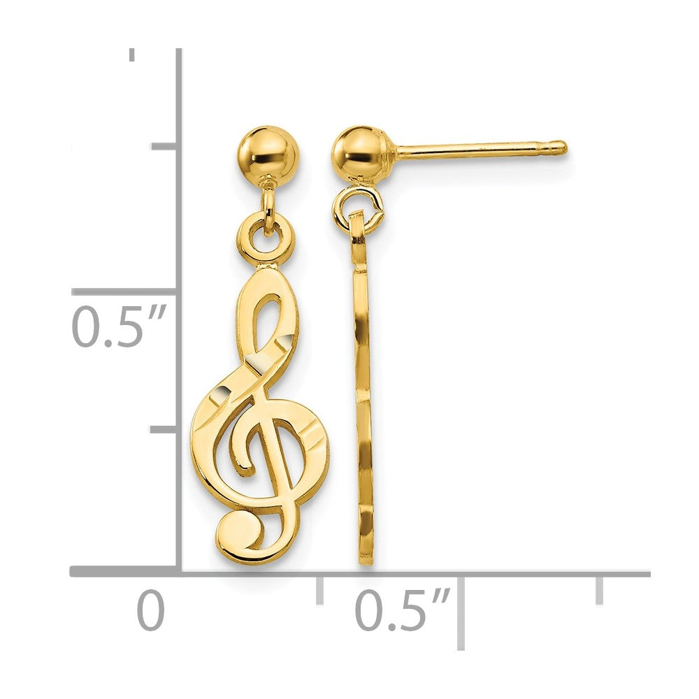 14k Polished Diamond-cut Treble Clef Dangle Post Earrings