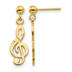 14k Polished Diamond-cut Treble Clef Dangle Post Earrings