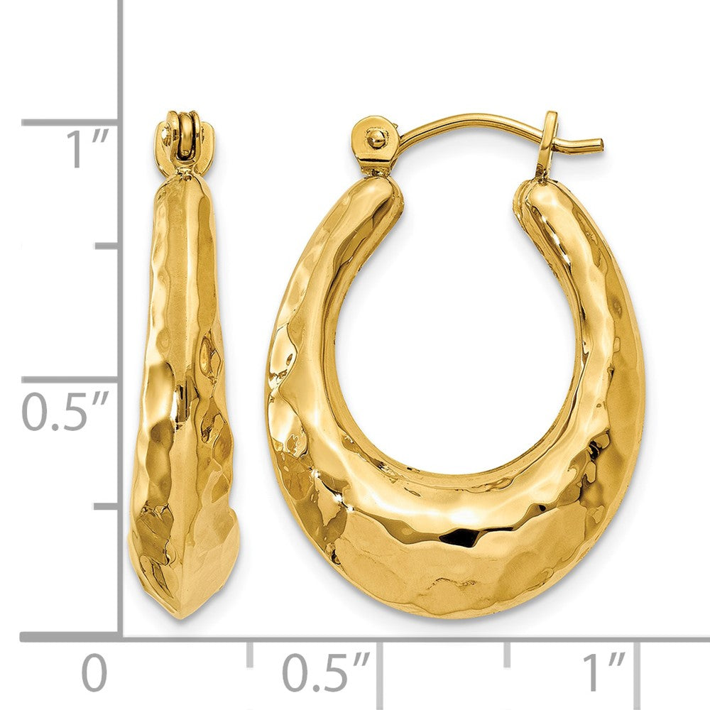 14k Hammered Fancy Hollow Hoop Earrings