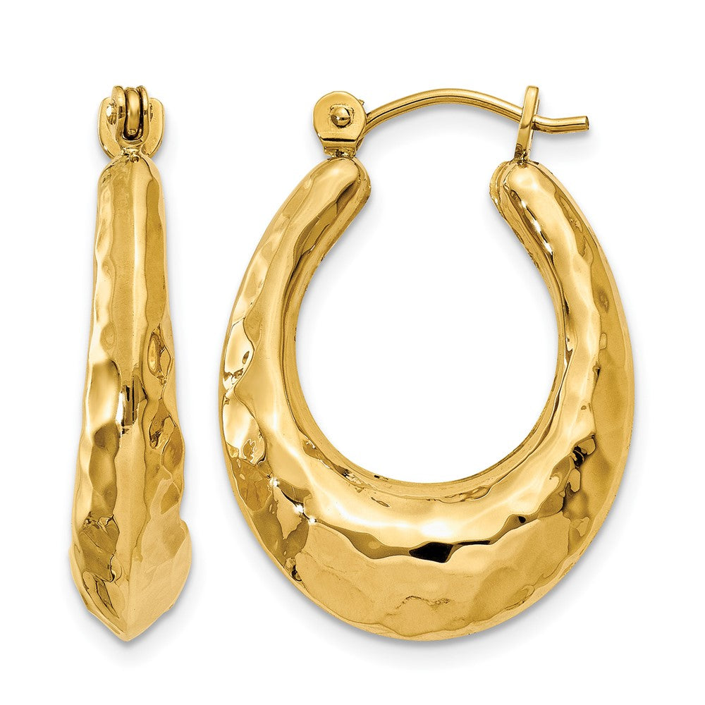 14k Hammered Fancy Hollow Hoop Earrings