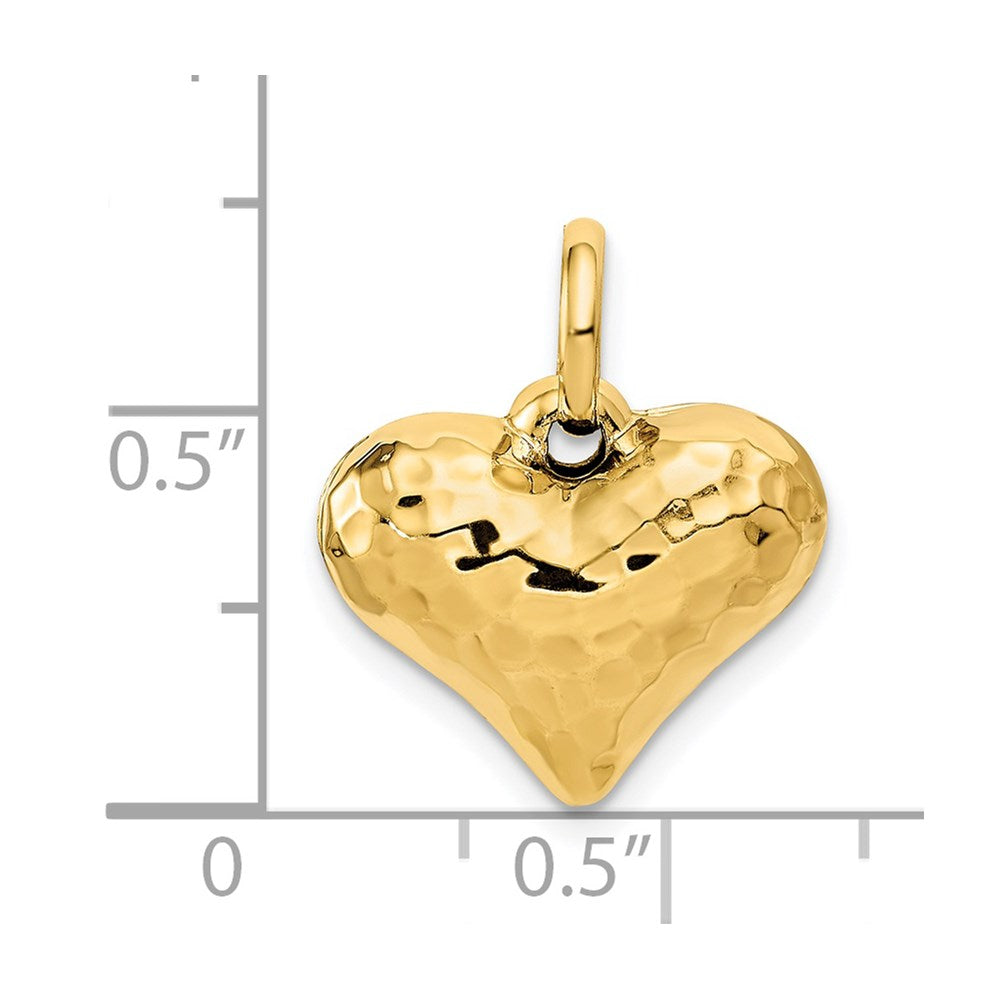 14K Polished and Hammered 3-D Puffed Heart Pendant