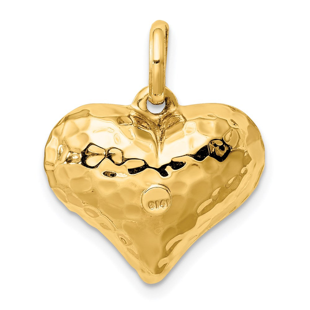 14K Polished and Hammered 3-D Puffed Heart Pendant