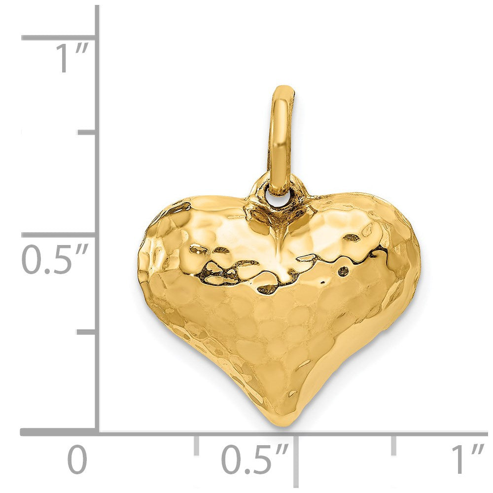 14K Polished and Hammered 3-D Puffed Heart Pendant
