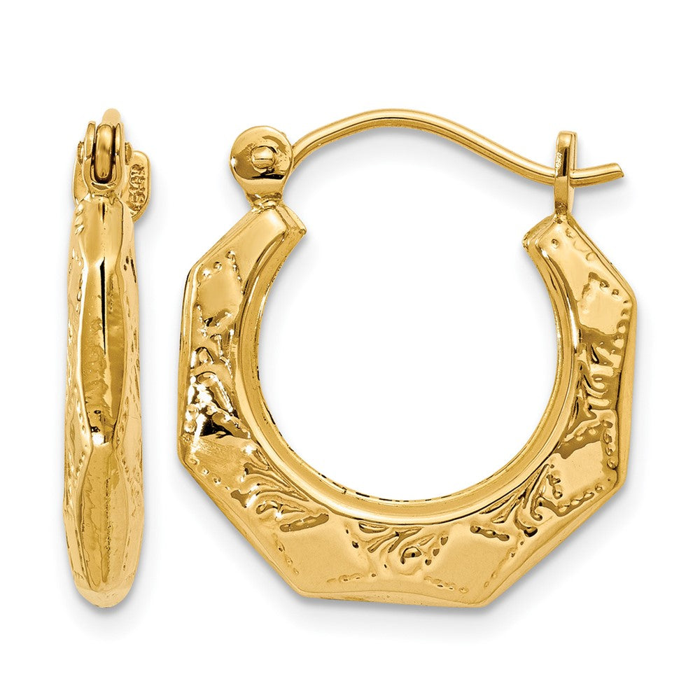 14k Polished Patterned Hoop Earrings