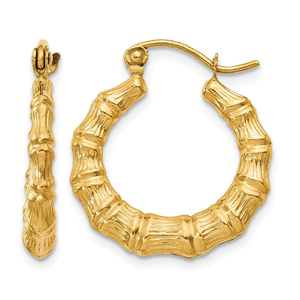 14k Polished Bamboo Design Hollow Hoop Earrings