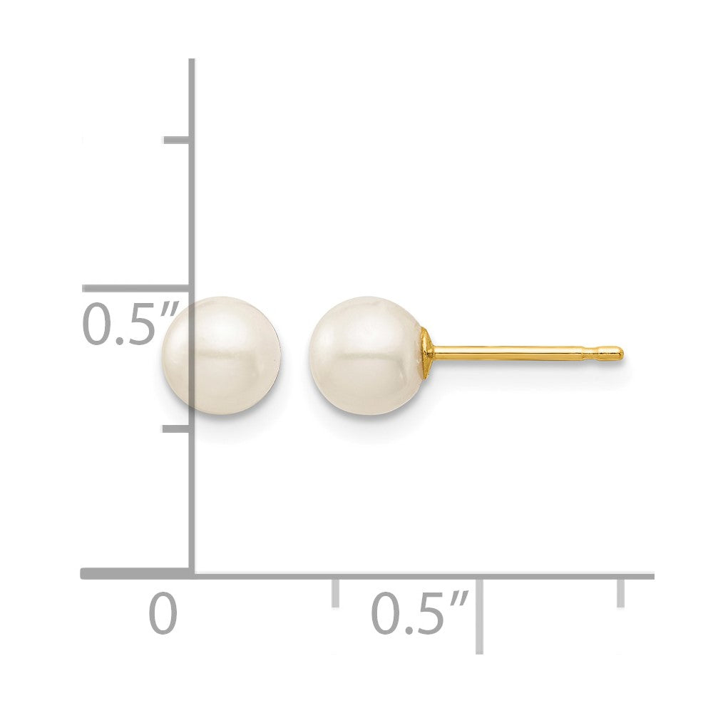 14k Madi K 5-6mm White Round Freshwater Cultured Pearl Post Earrings with Silicone Backs