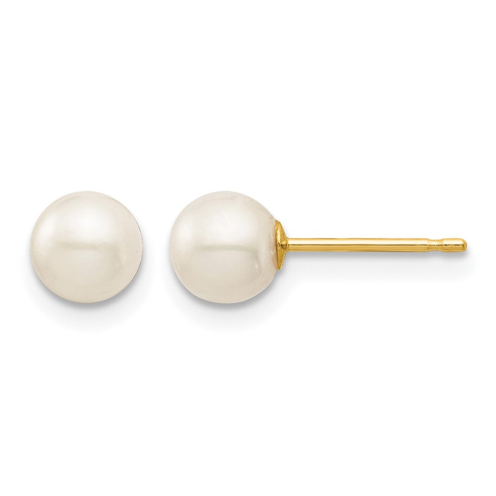 14k Madi K 5-6mm White Round Freshwater Cultured Pearl Post Earrings with Silicone Backs