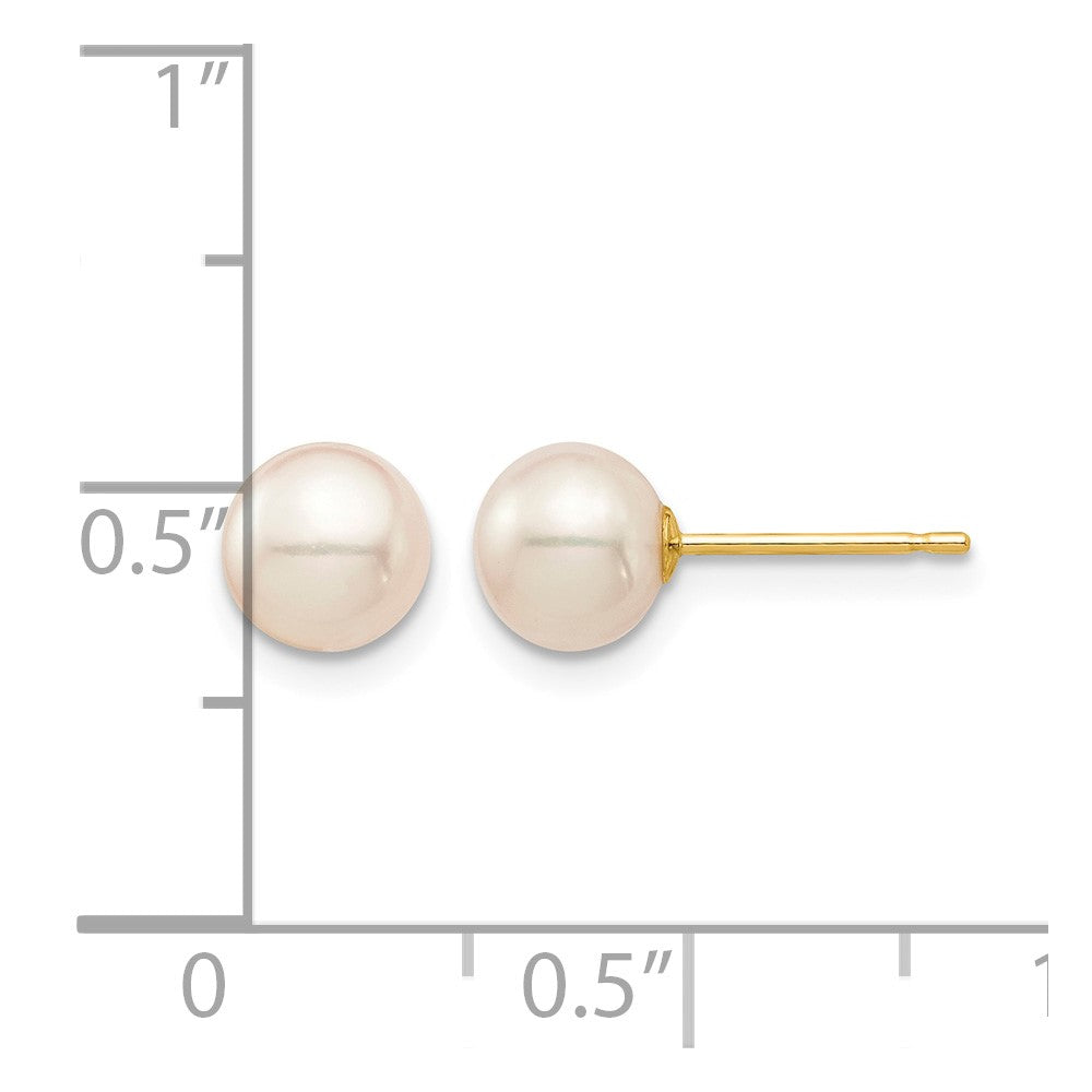 14k Madi K 6-7mm White Round Freshwater Cultured Pearl Post Earrings with Silicone Backs