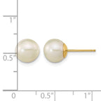 14k Madi K 7-8mm White Round Freshwater Cultured Pearl Post Earrings with Silicone Backs