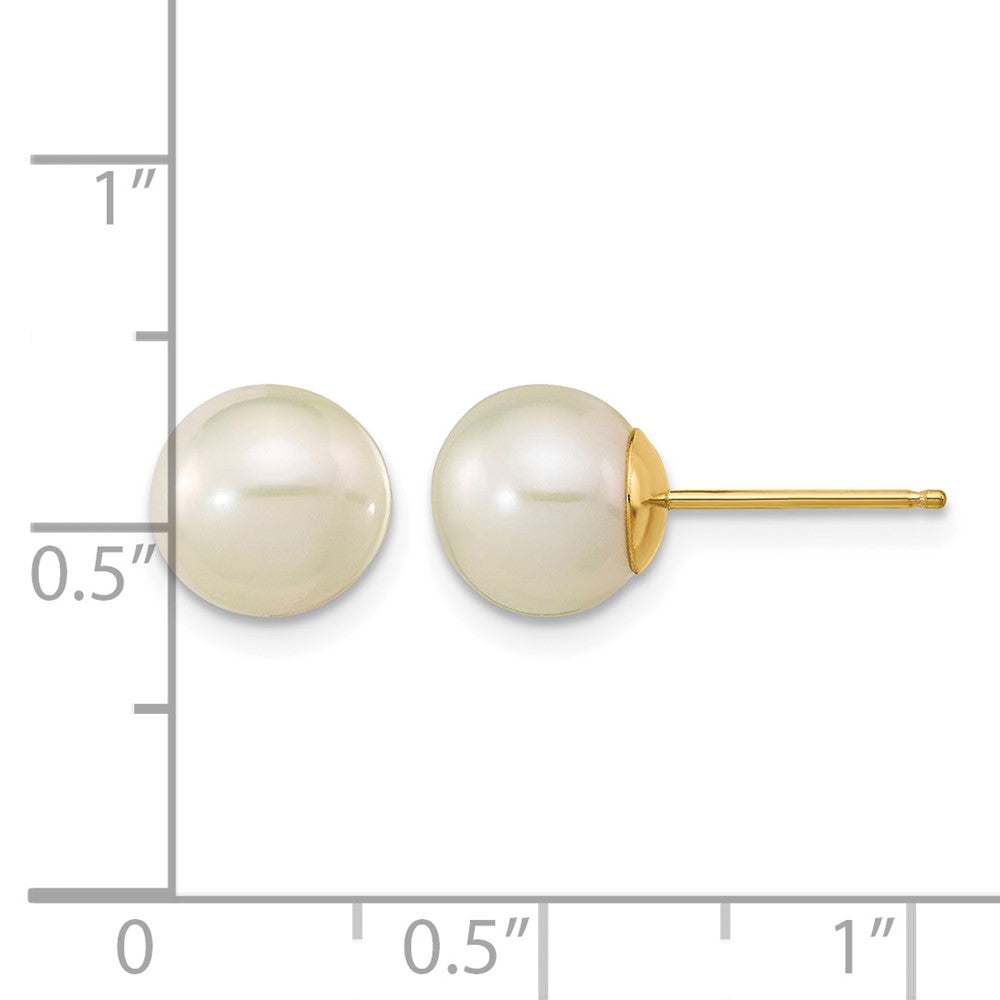 14k Madi K 7-8mm White Round Freshwater Cultured Pearl Post Earrings with Silicone Backs