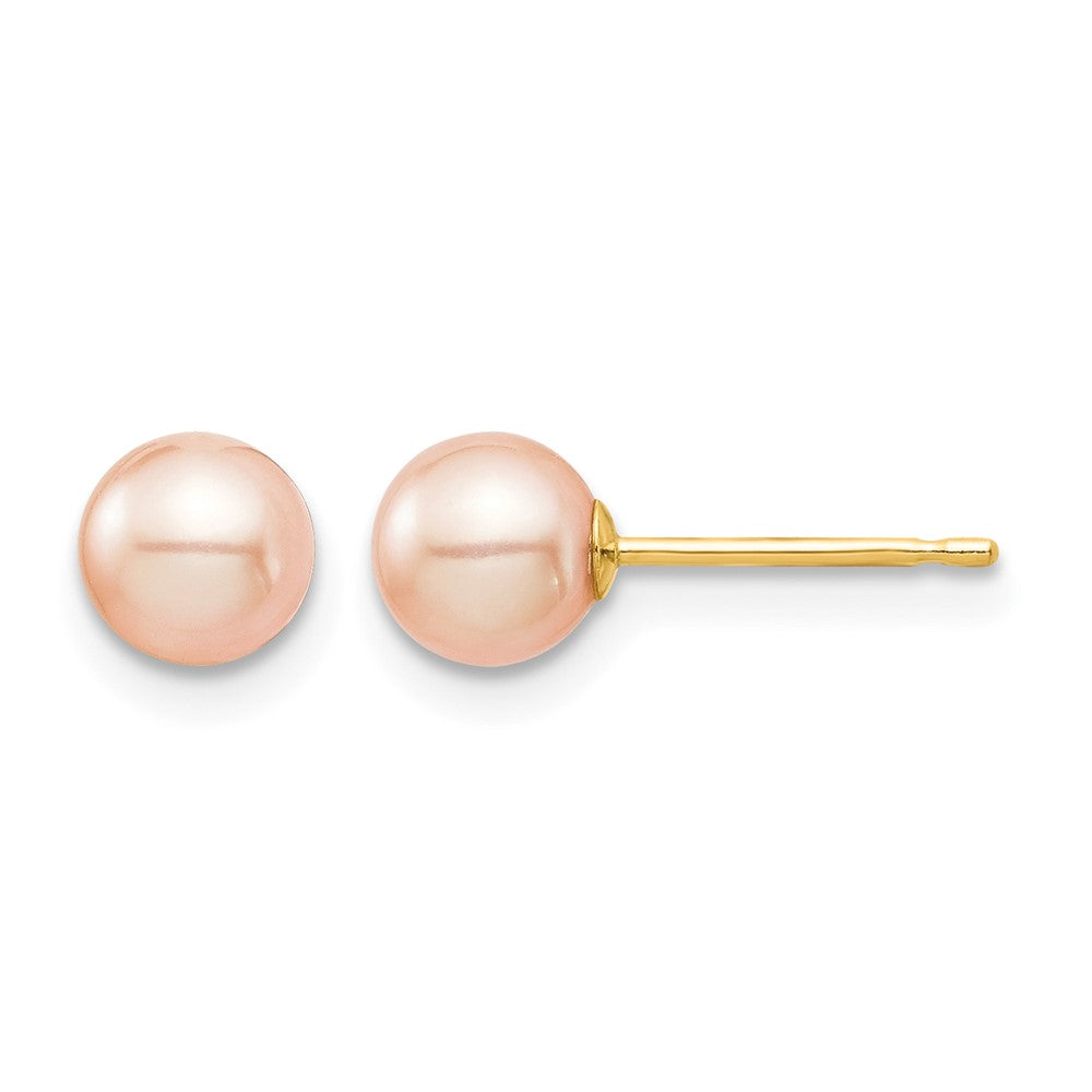 14k Madi K 5-6mm Pink Round Freshwater Cultured Pearl Stud Post Earrings with Silicone Backs