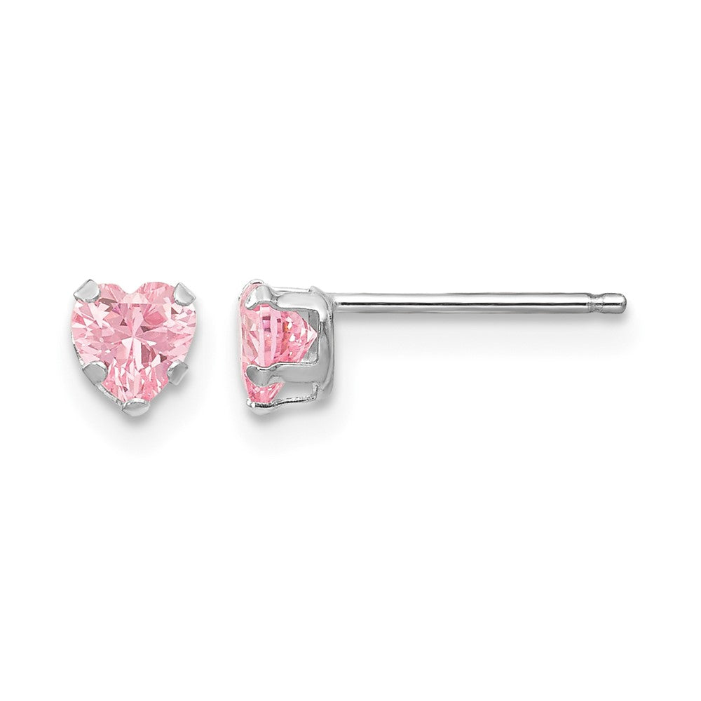 14k White Gold Madi K 4mm Pink CZ Heart Post Earrings