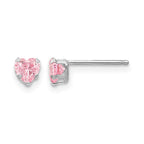 14k White Gold Madi K 4mm Pink CZ Heart Post Earrings