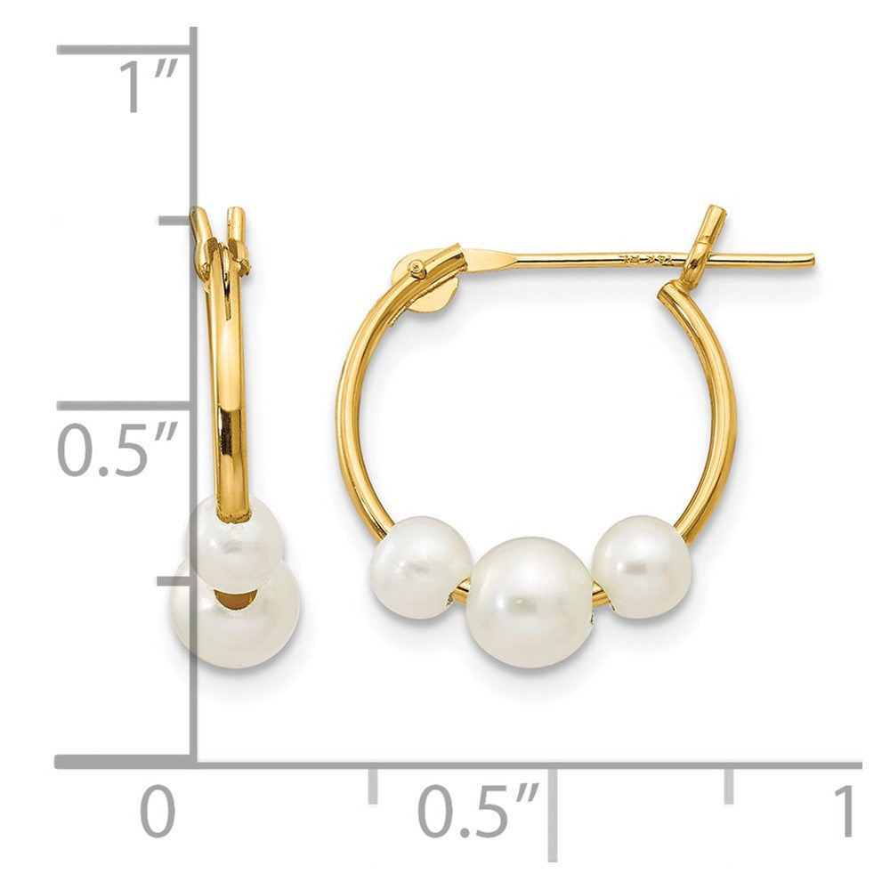 14k Madi K 4-6mm White Semi-Round Freshwater Cultured 3-Pearl Hoop Earrings