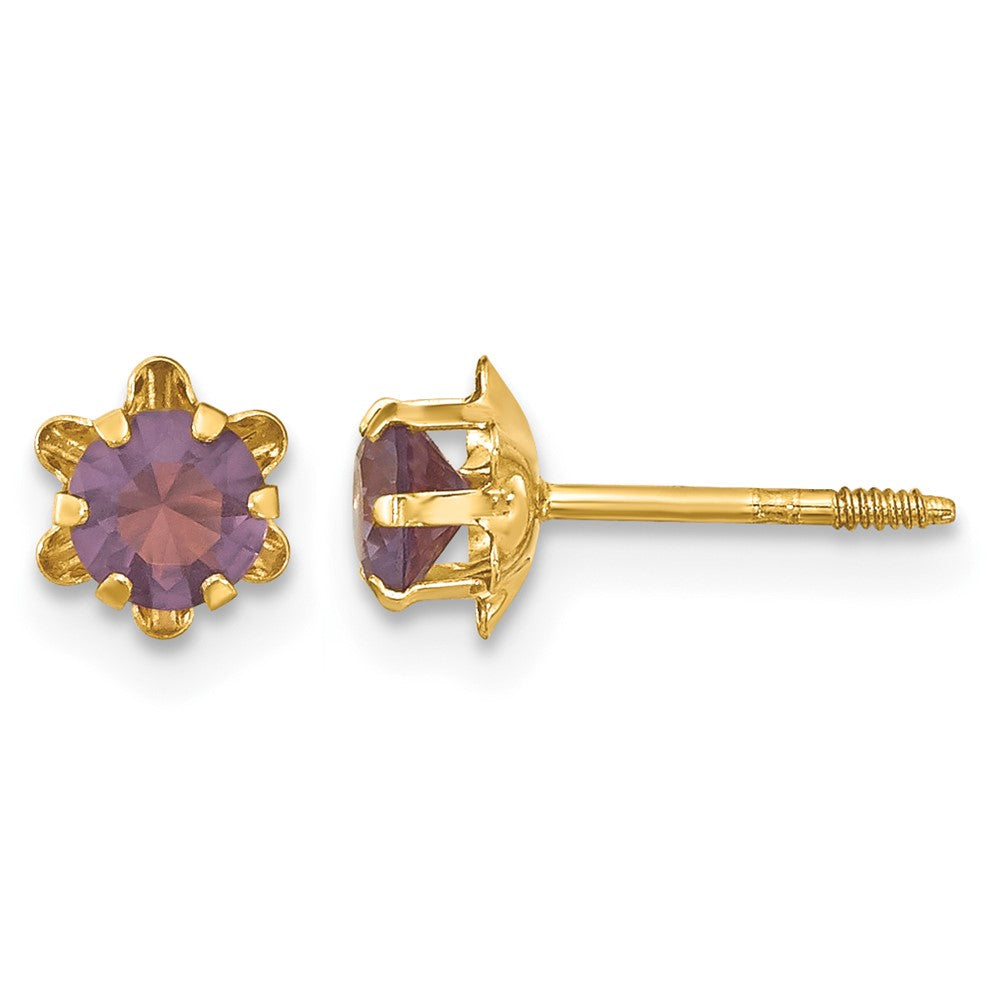 14k Madi K 4mm Round CZ February Birthstone Screwback Post Earrings