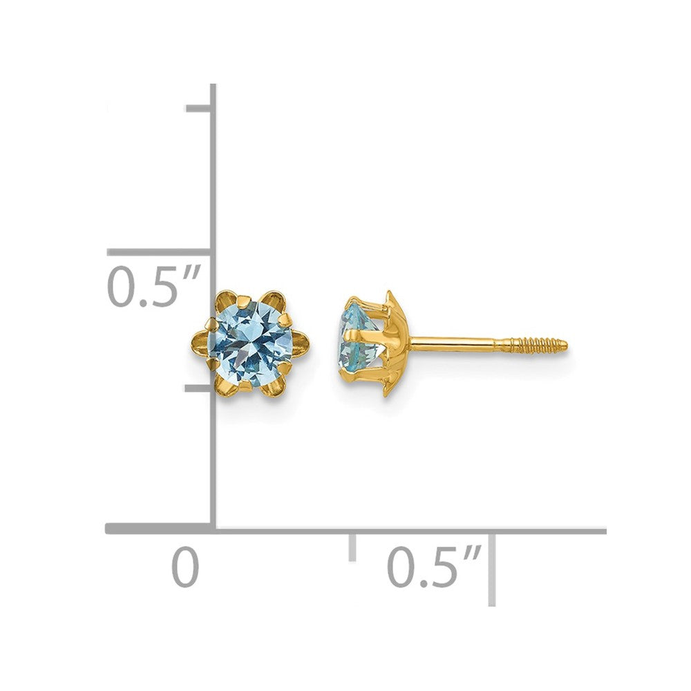 14k Madi K 4mm Round CZ March Birthstone Screwback Post Earrings