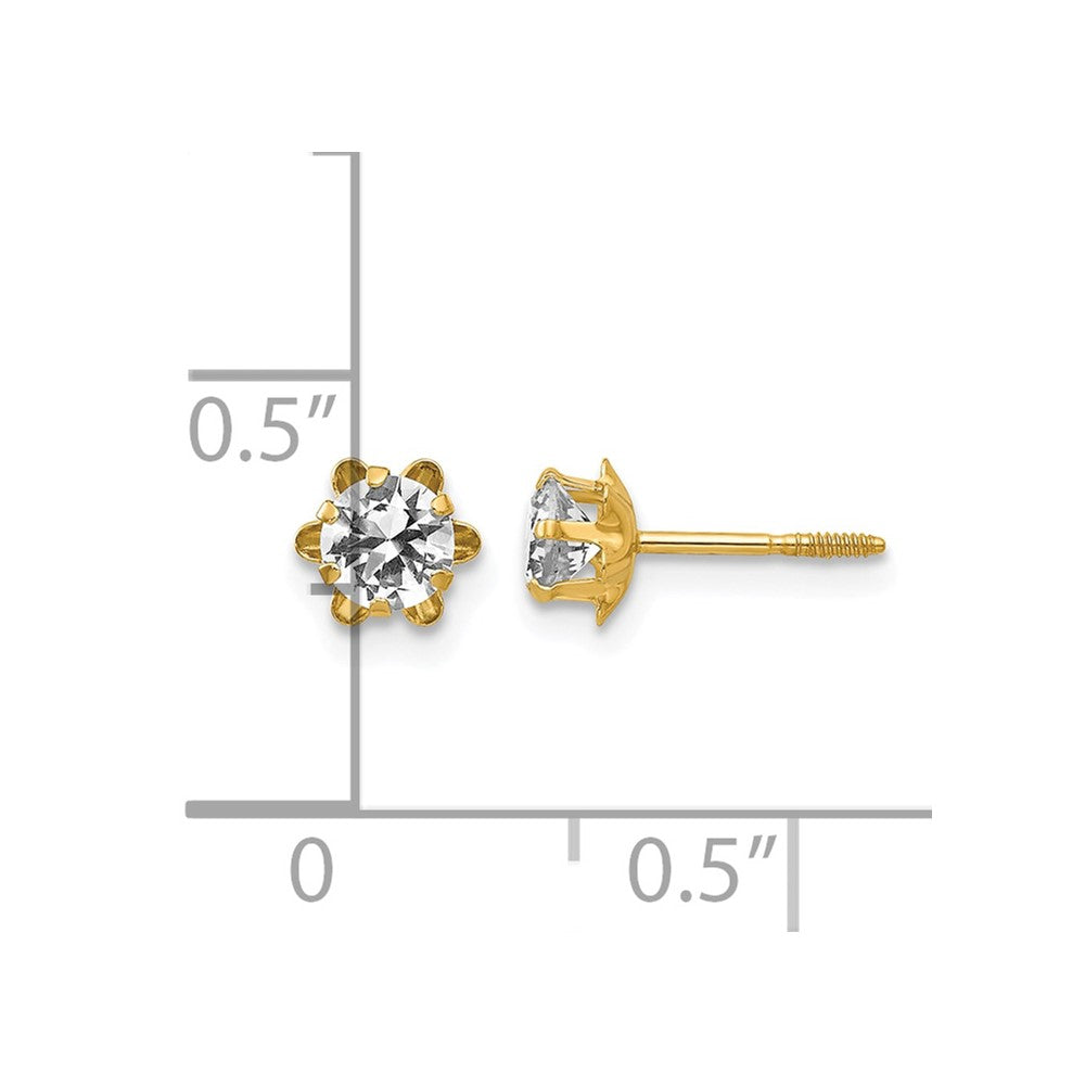 14k Madi K 4mm Round CZ April Birthstone Screwback Post Earrings