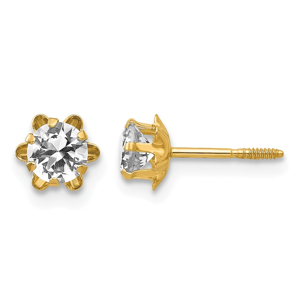 14k Madi K 4mm Round CZ April Birthstone Screwback Post Earrings