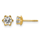 14k Madi K 4mm Round CZ April Birthstone Screwback Post Earrings
