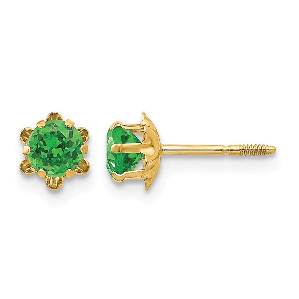 14k Madi K 4mm Round CZ May Birthstone Screwback Post Earrings
