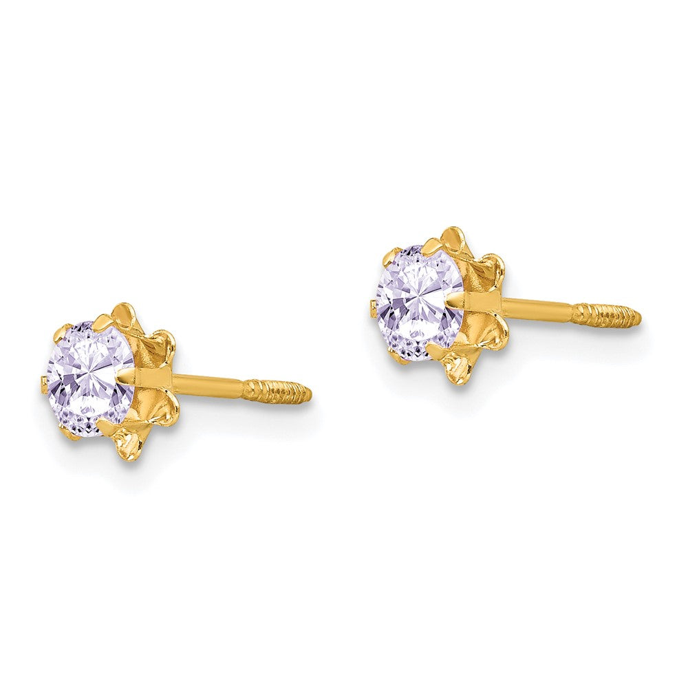 14k Madi K 4mm Round CZ June Birthstone Screwback Post Earrings