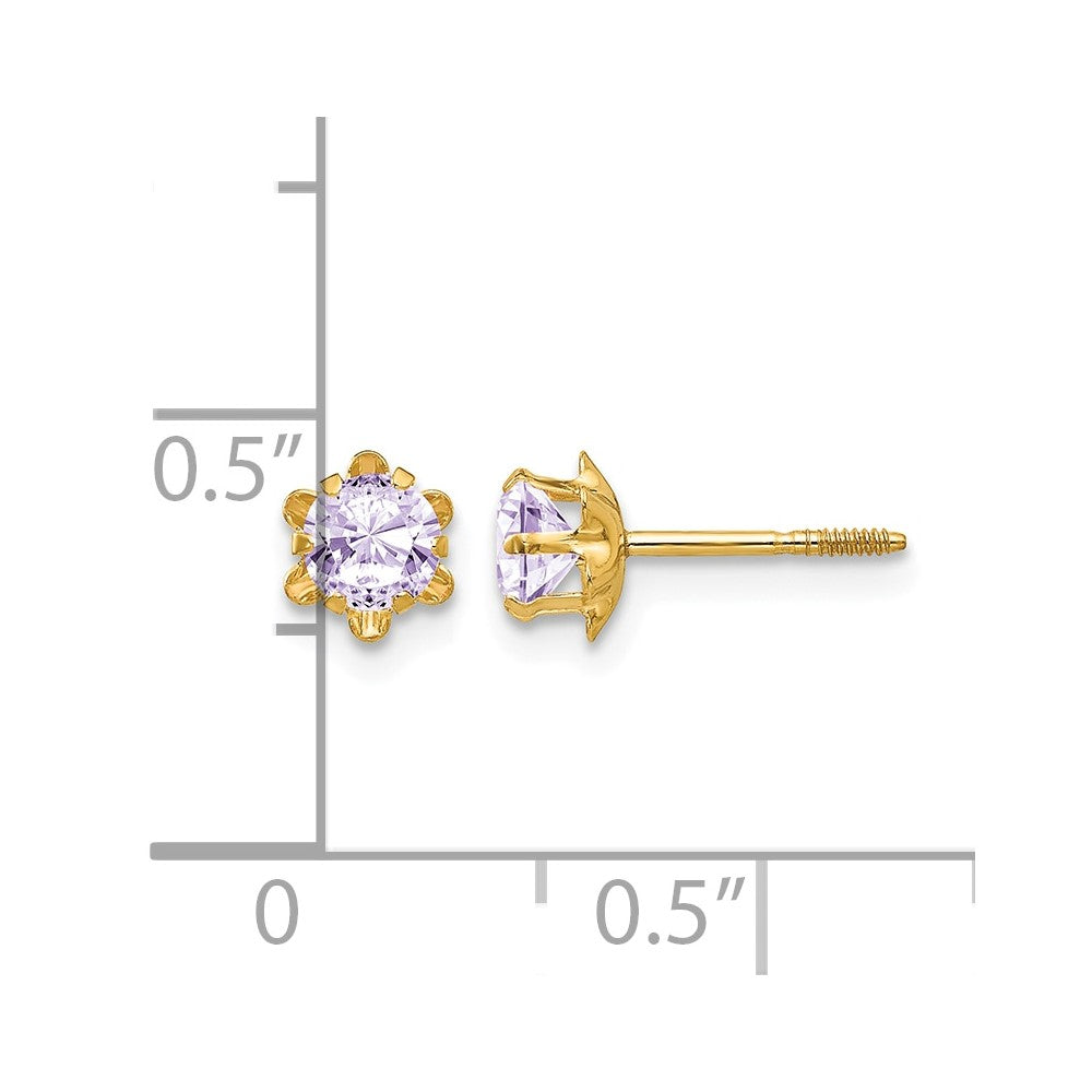 14k Madi K 4mm Round CZ June Birthstone Screwback Post Earrings