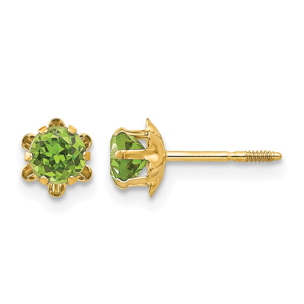 14k Madi K 4mm Round CZ August Birthstone Screwback Post Earrings