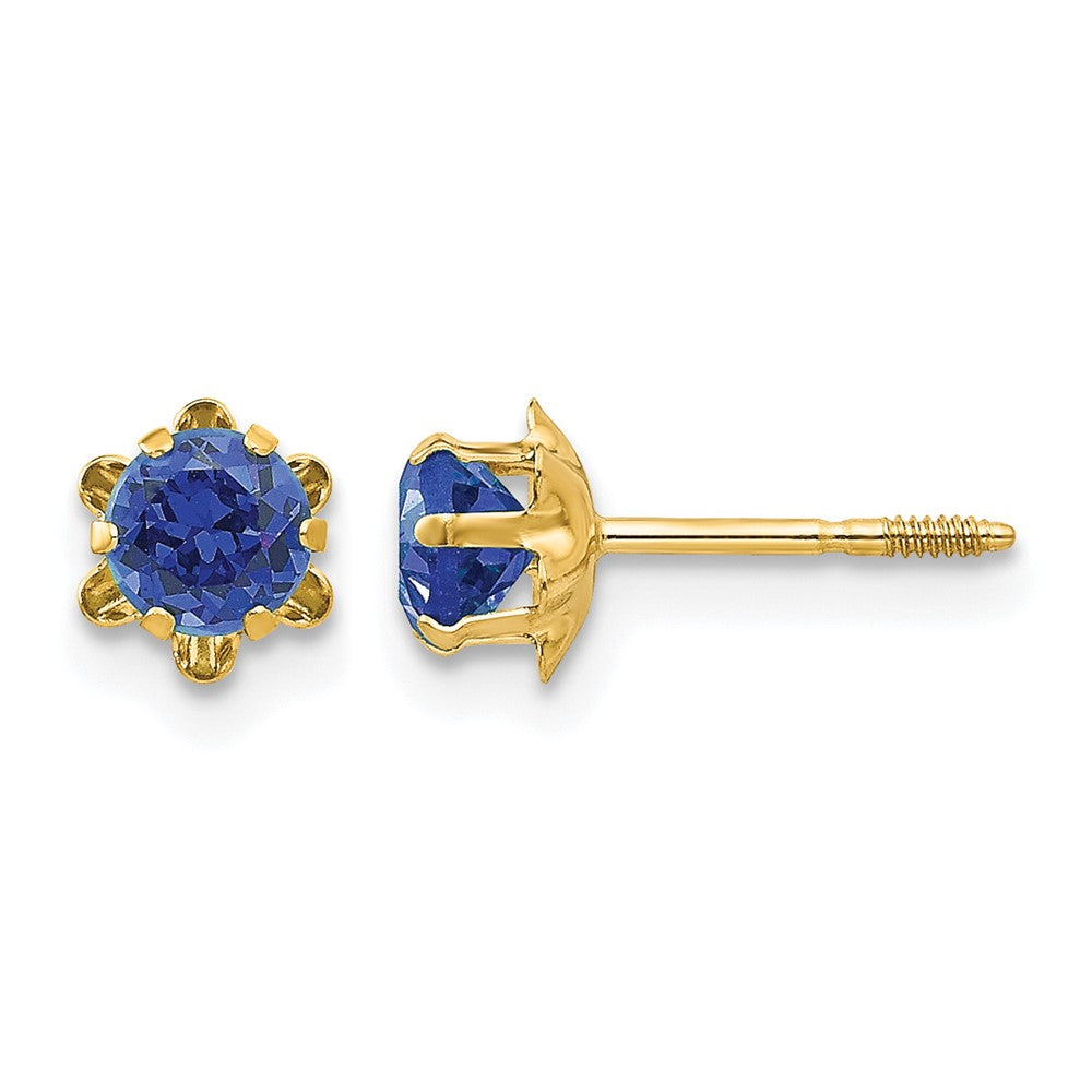 14k Madi K 4mm Round CZ September Birthstone Screwback Post Earrings