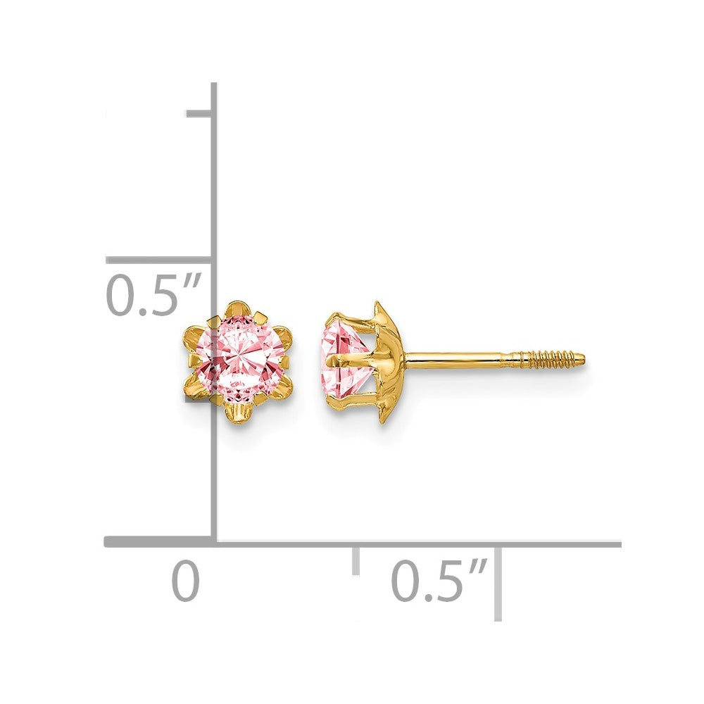 14k Madi K 4mm Round CZ October Birthstone Screwback Post Earrings